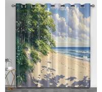 HYGIUID Seaside Scenery Curtains for Girls Bedroom, Beach Waves Thermal Blackout Curtains Coastal Scenery Modern Curtain for Beautifying Space Protecting Furniture, 66.1" x 72", 2 Panels