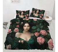 HYGIUID Sexy Beauty Duvet Cover Set for Teens Woman Portrait Bedding with 1 Pillowcases Rose Bush Microfiber with Zipper - All Seasons Use (Single 135x200cm)