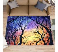 HYGIUID Silhouette of Forest Rugs Living Room - 120 x 170 cm Dead tree Bedside Rug for Bedrooms, Colorful Starry Sky Office Floor Rugs Non Slip Washable for Kitchen Girls Kids Room
