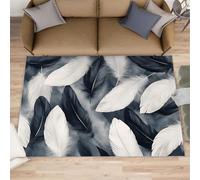 HYGIUID Simple Feather Door Mat - 60 x 90 cm Black and White Feathers Kitchen Rug, Modern Plumage Indoor Bathroom Outside Doormat Washable for Hallway Corridor Bedroom Bedside