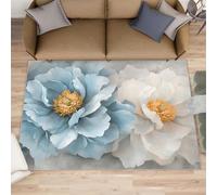 HYGIUID Simple Floral Door Mat - 60 x 90 cm Watercolor Flowers Kitchen Rug, Light-Colored Peony Indoor Bathroom Outside Doormat Washable for Hallway Corridor Bedroom Bedside