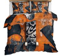 HYGIUID Skateboard Graffiti Duvet Cover Set for Teens Urban Graffiti Skateboard Bedding with 1 Pillowcases Street Art Microfiber with Zipper - All Seasons Use (Single 135x200cm)