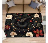 HYGIUID Snake Kitchen Runner - 80 x 150 cm Nature Reptile Animal Door Runner, Floral-Black-Snake Bedroom Rugs Non Slip Anti Fatigue for Hall Entrance Hallway Corridor