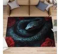 HYGIUID Snake Kitchen Runner - 80 x 150 cm Nature Reptile Animal Door Runner, Red Rose Black-Snake Bedroom Rugs Non Slip Anti Fatigue for Hall Entrance Hallway Corridor