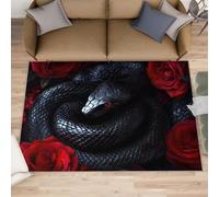 HYGIUID Snake Kitchen Runner - 80 x 150 cm Nature Reptile Animal Door Runner, Red Rose Black-Snake Bedroom Rugs Non Slip Anti Fatigue for Hall Entrance Hallway Corridor