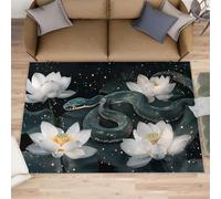 HYGIUID Snake Kitchen Runner - 80 x 150 cm Nature Reptile Animal Door Runner, White Lotus Black-Snake Bedroom Rugs Non Slip Anti Fatigue for Hall Entrance Hallway Corridor
