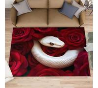 HYGIUID Snake Rugs Living Room - 140 x 200 cm Nature Reptile Animal Carpet Short Pile Rugs, Red Rose White-Snake Anti Slip Carpets Easy Care for Boys Bedroom Dining Room