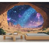 HYGIUID Starry Sky Mountains Mural Cave Stargazing Wallpaper Desert Wonders Wall Mural HD Art Decor Photo Living Room Sofa TV Background Personalized Poster (Non-self-Adhesive)