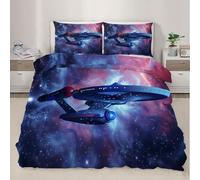 HYGIUID Starship Quilt Cover Nebula Universe Bedding Set with 2 Shams Sci-fi Futuristic Machine Washable, Corner Ties - Modern Bedroom Décor (Double 200x200cm)
