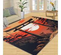 HYGIUID Sunset Torii Passage Kitchen Runner - 80 x 150 cm Japanese Minimalism Door Runner, Vintage Japan Shrine Bedroom Rugs Non Slip Anti Fatigue for Hall Entrance Hallway Corridor
