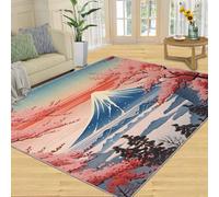 HYGIUID Traditional Japanese Aesthetic Door Mat - 60 x 90 cm Cherry Blossom Kitchen Rug, Ukiyo-e Landscap Indoor Bathroom Outside Doormat Washable for Hallway Corridor Bedroom Bedside