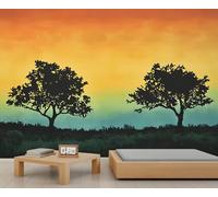 HYGIUID Tree at Dusk Mural Gradient Sky Wallpaper Landscape Wall Mural Giant Home Living Room Dining Room Wall Decor Poster (Non-self-Adhesive)