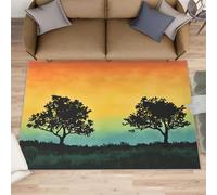 HYGIUID Tree at Dusk Rugs Living Room - 140 x 200 cm Gradient Sky Carpet Short Pile Rugs, Landscape Anti Slip Carpets Easy Care for Boys Bedroom Dining Room