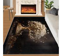 HYGIUID Tree of Life Door Mat - 60 x 90 cm Floral Treescape Kitchen Rug, Luxurious Golden Tree Indoor Bathroom Outside Doormat Washable for Hallway Corridor Bedroom Bedside