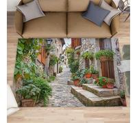 HYGIUID Tuscan Town Area Rugs for Living Room - 160 x 200 cm Italian Landscape Floor Carpet, Small Town Street Scenery Bedroom Carpets Soft Non-slip for Nursery Office Indoor Decor