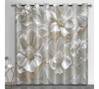 HYGIUID White Florals Relief Small Window Curtains, 3D Florals Short Curtain for Windows Simple Flowers Kitchen Window Curtains over Sink for Kitchen Laundry Room Loft, 28" x 54.3", 2 Panels