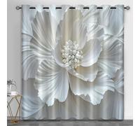 HYGIUID White Florals Small Window Curtains, Flowers Relief Short Curtain for Windows 3D Petals Kitchen Window Curtains over Sink for Kitchen Laundry Room Loft, 28" x 54.3", 2 Panels