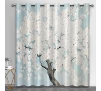 HYGIUID White Florals Tree Small Window Curtains, Florals Short Curtain for Windows Watercolor Flowers Kitchen Window Curtains over Sink for Kitchen Laundry Room Loft, 28" x 54.3", 2 Panels