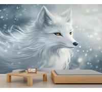HYGIUID White-Fox Mural Animals Wallpaper Abstract Art Wall Mural Commercial Hotel Poster Custom Wallpaper Massive Panoramic Wall Poster (Non-self-Adhesive)
