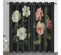 HYGIUID White Roses Small Window Curtains, Still Life Florals Short Curtain for Windows Rustic Flowers Kitchen Window Curtains over Sink for Kitchen Laundry Room Loft, 28" x 54.3", 2 Panels