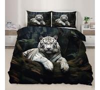 HYGIUID White Tiger Bedding Set Wild Animal Duvet Cover with 2 Shams Forest Soft Lightweight, Easy Care for Adults Guest Rooms (King 220x230cm)