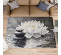 HYGIUID Zen Spa Rugs Living Room Large - 160 x 230 cm Serene Pebble Area Rugs for Bedroom, White Lotus Stones Floor Mat Non Shedding for Nursery Office Childrens Playroom
