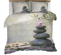 HYGIUID Zen Stones Duvet Cover Set for Teens Stacked Stones Bedding with 1 Pillowcases Tranquil Scenery Microfiber with Zipper - All Seasons Use (Single 135x200cm)