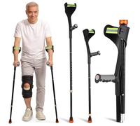 HygiVital 2 PCS Forearm Crutches for Adults, Folding Lightweight 10-Level Adjustable Aluminum Alloy Walking Crutches with Comfortable Grips & Cuffs, Reflective Safety, Anti-Slip Foot Pad, 330 LBS