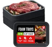 Hygloss Black Foam Trays for Food & Crafts - 5.75 x 8.25 Inch - Pack of 25 - Multipurpose Rectangle Foam Meat Trays for Food Prep, Vacuum Sealing, Gardening & Classroom - Sturdy Disposable & Reusable