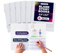 Hygloss Half Blank Books for Kids, Bulk 6 Pack, 5.5 x 8.5 A5, White | To Write Stories and Illustrate, Primary Journal for Grades K-2, Preschool/Kindergarten Notebook with Picture Space, 24 Pages