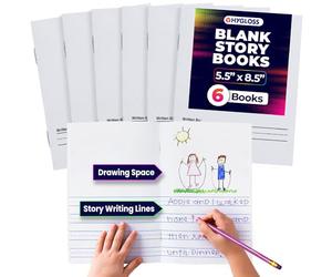 Hygloss Half Blank Books for Kids, Bulk 6 Pack, 5.5 x 8.5 A5, White | To Write Stories and Illustrate, Primary Journal for Grades K-2, Preschool/Kindergarten Notebook with Picture Space, 24 Pages