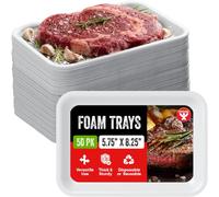 Hygloss White Foam Trays for Food & Crafts - 5.75 x 8.25 Inch - Pack of 50 - Multipurpose Rectangle Foam Meat Trays for Food Prep, Vacuum Sealing, Gardening & Classroom - Sturdy Disposable & Reusable