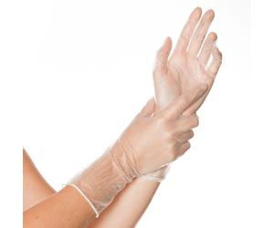 Hygostar Ideal Long Powder-Free Vinyl Gloves, Extra Long Cuff, White, Size M