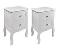HYGRAD 2 x Chic White Wooden Free Standing Bedroom Bedside Table Unit Cabinet Nightstand 2 Drawers, White Bedside Table with Storage Cabinet for