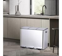 HYGRAD 3 Compartment Recycling Bin 45L Dual Compartments Kitchen Pedal Dust Bin Waste Bin Separation System (3x15L Compartments) (Silver)