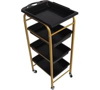 HYGRAD® 4 Tier Salon Storage Cart On Wheels Barber Hairdresser Organiser Interchangeable Trays Gold Frame For Tattoo Parlour Massage Parlour Hairdressers
