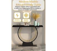 Hygrad Built to Survive 120Cm Wide Free Standing Narrow Slim Marble Effect Sintered Stone Metal Half Moon Base Console Sofa End Table Hallway Furniture