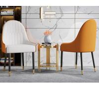 Hygrad Built to Survive 2 Piece Set Accent Armchair, Fire Resistant Pu Leather Dining Chairs Padded Seat With Mental Black Legs And Gold Horns