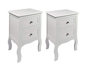 HYGRAD BUILT TO SURVIVE 2 x Chic White Wooden Free Standing Bedroom Bedside Table Unit Cabinet Nightstand 2 Drawers, White Bedside Table with Storage Cabinet, Wooden End Side Table Living Room