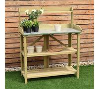 HYGRAD BUILT TO SURVIVE 3 Tier Wooden Potting Planting Outdoor Garden Work Bench Table Station Storage Shelf Tray Wood Garden Planting Work Station Bench with Hooks and Shelves for Patios/Courtyards,
