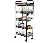 Hygrad Built to Survive 5 Tier Rolling Kitchen Cart With Removable Baskets & Hooks For Kitchen Utensils, Sturdy Design On Wheels