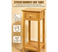 Hygrad Built to Survive Bamboo Tall Side Bedroom Living Room Nightstand With Drawer And Lower Shelf - Slim Bedside Table For Hallway Or Narrow Spaces