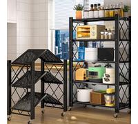 HYGRAD BUILT TO SURVIVE Black Metal 3, 4 & 5 Tier Wire Multifunctional Foldable Portable No Assembly Free Standing Kitchen Bathroom Study Shelf Cabinet Rack shelves for Garage Shops Storage (5 Tier)