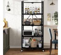 HYGRAD BUILT TO SURVIVE Black Metal 3, 4 & 5 Tier Wire Multifunctional Foldable Portable No Assembly Free Standing Kitchen Bathroom Study Shelf Cabinet Rack (5 Tier)
