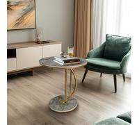 Hygrad Built to Survive C Shaped Half Moon Round Sintered Stone Slab/Metal End Coffee Sofa Bed Side Centre Table With Metal Legs (Grey/Gold) in Grey Hygrad Built to Survive Grey