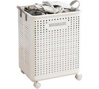 Hygrad Built to Survive Collapsible Laundry Hamper With Wheels 42L Foldable Laundry Basket With Handles, Portable Clothes Bin For Indoor Use White