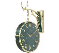 Hygrad Built to Survive Elegant Deer Head Double-Sided 2 Faces Retro Station Round Wall Clock Hanging - Green