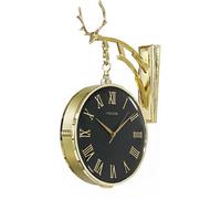 Hygrad Built to Survive Elegant Deer Head Double-Sided 2 Faces Retro Station Round Wall Clock Hanging - Gold