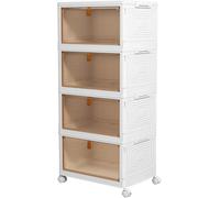 Hygrad Built to Survive Foldable Plastic Shoe Box Stackable Storage Cabinet - Wardrobe Storage Organizer Containers With Lid & Lockable Wheels (4-Tier)