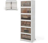 Hygrad Built to Survive Foldable Plastic Shoe Box Stackable Storage Cabinet - Wardrobe Storage Organizer Containers With Lid & Lockable Wheels (6-Tier)